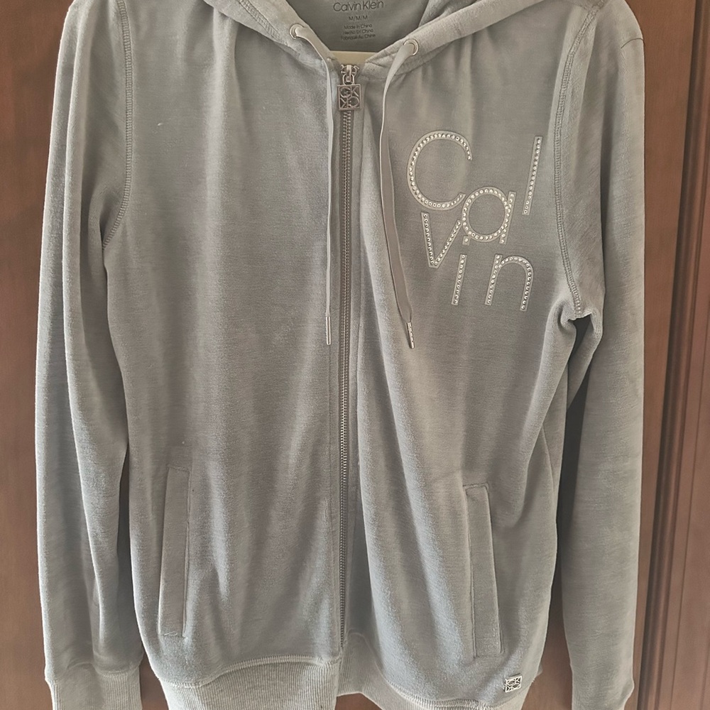 Calvin Klein Gray Hoodie with Rhinestones